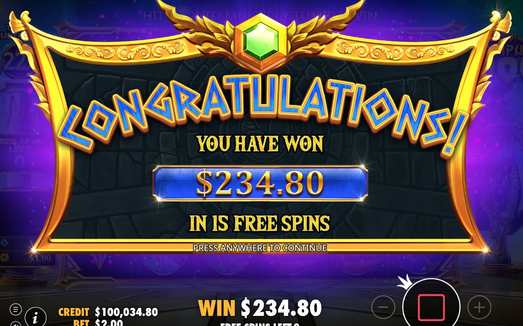 Win screen after a tumble chain pays out