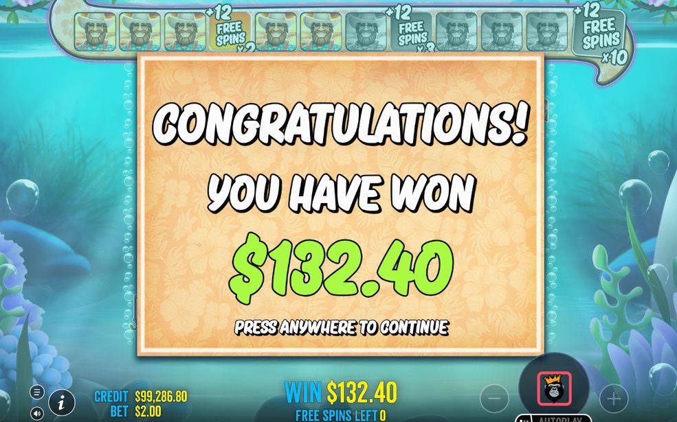 A win on a payline, with the MONEY values shown