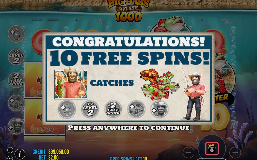 Free Spins screen in the game's own layout